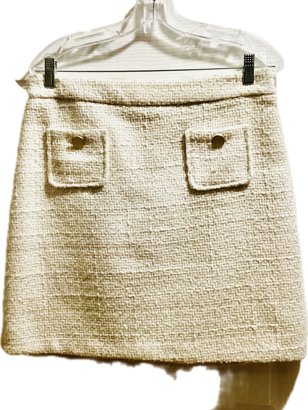 Tweed Mini Skirt in Cream with Front Flap Pockets